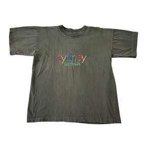 Vintage Sydney Australia Embroidered T-Shirt Faded Black Single Stitch 90s Style